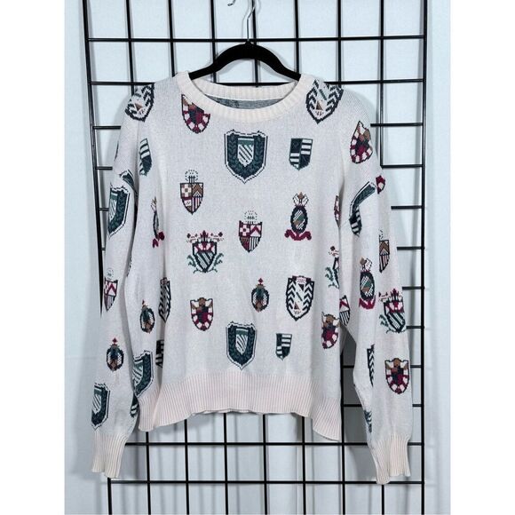 Vintage All Over Shield Crest Coogi Sweater Mens XL Ivory Eclectic Grandpa - Picture 1 of 7